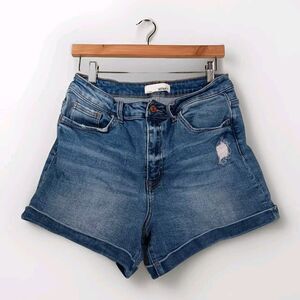 Vervet Shorts Womens Large 30x3.5" Blue Denim Cuffed Stretch Distressed Grunge